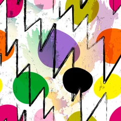 Rolgordijnen abstract background pattern, with circles, zigzag, paint strokes and splashes © Kirsten Hinte