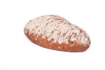 Loaf of bread sprinkled with white powder..