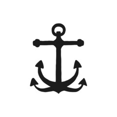 Silhouette of anchor. Vector black white doodle sketch isolated illustration.