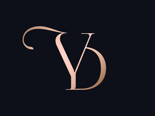 YD monogram logo.Typographic signature icon.Letter y and letter d.Lettering sign isolated on dark fund.Wedding, fashion, beauty alphabet initials.Elegant, luxury style.Rose gold color.	 - obrazy, fototapety, plakaty