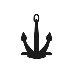 Silhouette of anchor. Vector black white doodle sketch isolated illustration.