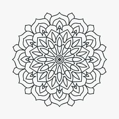 Mandala coloring page line art vector. Flower mandala pattern in Arab style. Circular black and white mandala vector for coloring pages. Vintage floral mandala in Arabic pattern. Kids coloring page.