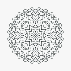 Doodle mandala line art vector. Mandala coloring page pattern design. Kids coloring page vector. Flower mandala circular line art. Traditional Arabic mandala pattern on white background.