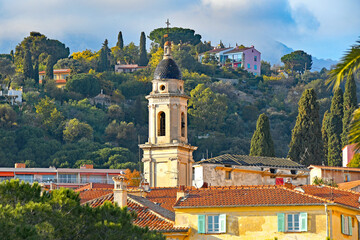 Panoramic view of Menton old town, Provence-Alpes-Cote d'Azur, France 