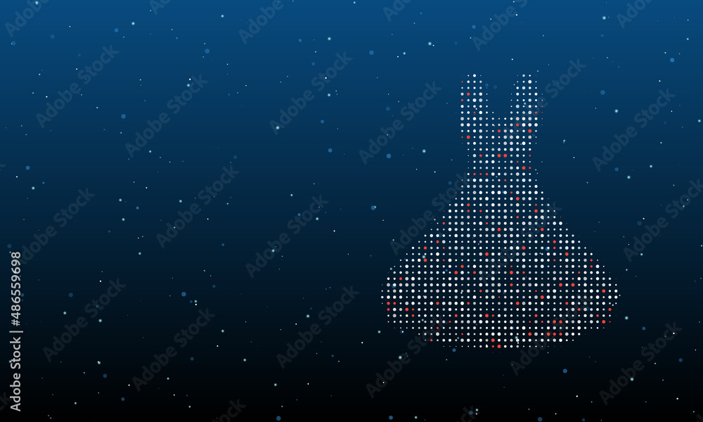 Poster on the right is the flared dress symbol filled with white dots. background pattern from dots and cir