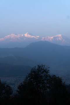 Mount Machhapuchre view from high hill of pokhara. Mount fishtail. Beautiful landscape of Himala