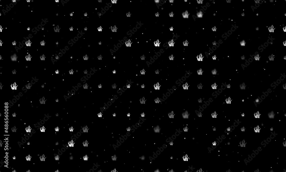 Poster seamless background pattern of evenly spaced white seaweed symbols of different sizes and opacity. v