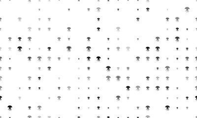 Seamless background pattern of evenly spaced black jellyfish symbols of different sizes and opacity. Vector illustration on white background