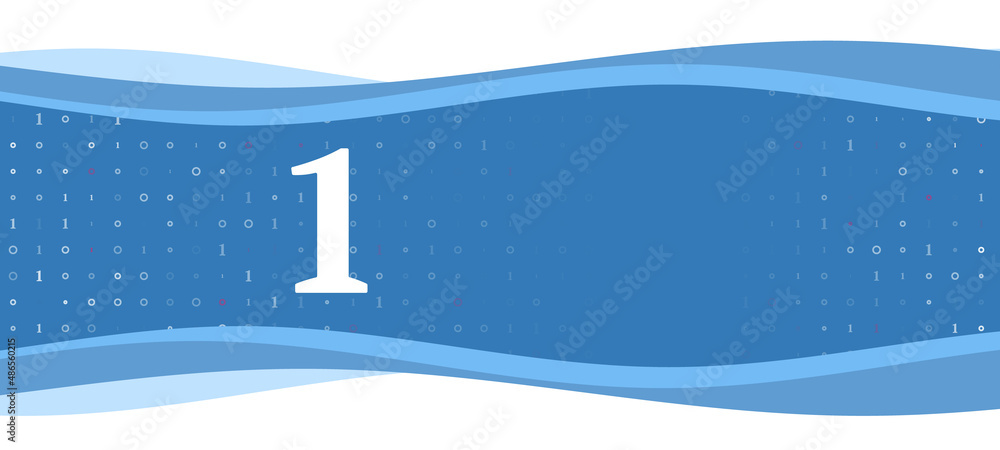 Poster Blue wavy banner with a white number one symbol on the left. On the background there are small white shapes, some are highlighted in red. There is an empty space for text on the right side