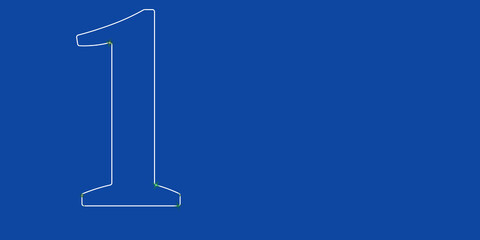A large white outline number one symbol on the left. Designed as thin white lines. Vector illustration on blue background