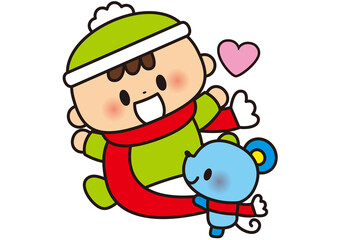冬,１月,マフラー,赤ちゃん,動物,なかよし,ネズミ,動物園,ハート,あたたまる,ぬくぬく,暖かい,寒い,秋,素材,イラスト,子供,幼稚園,保育園,小学生,かわいい,保育,園児,幼児,児童,小学校,プレゼント,子,柄,模様,生き物,サバンナ,アニマル,哺乳類,全身,可愛い,子ども,デフォルメ,どうぶつ,２匹,愛情,生物,冬支度,防寒,防寒着