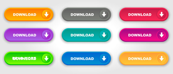 Download button set for website design. Click the gradient button for decorating the program to look modern. - obrazy, fototapety, plakaty