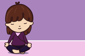 girl medetating purple background