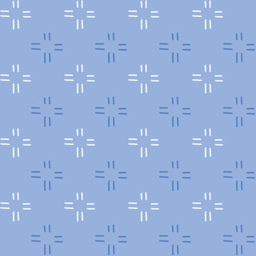 Homely seamless pattern in blue colours. Cozy dush ornament for textile, wrapping and background.
