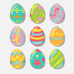 set of easter eggs from nine pieces of multicolored