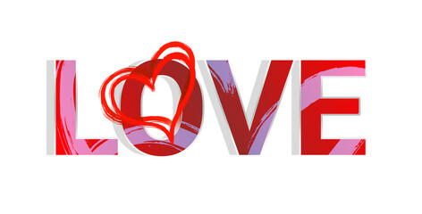 LOVE typography. Red Love Symbol. Special brush calligraphy banner. Happy Valentains day.