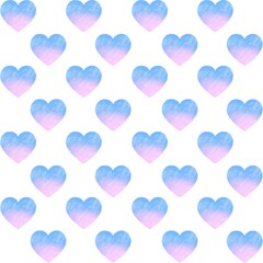 Cute aquarelle seamless pattern. Geometrical illustration for St. Valentines day. Ornament with symbol of love. Stained for wrapping paper, textile and background. Romantic watercolour wallpaper.