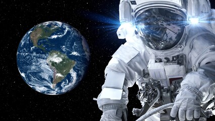 Obraz na płótnie Canvas Astronaut spaceman do spacewalk while working for spaceflight mission at space station . Astronaut wear full spacesuit for operation . Elements of this image furnished by NASA space astronaut photos .