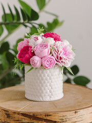 Flowers made from soap in white pot. Natural. Handmade gift for Woman's Day or birthay. Soap bouquet