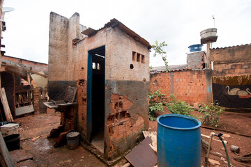 Fototapeta na wymiar An Crudely Built Bathroom that is detached from the rest of the house which is common in Brazil.