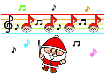 サンタ,イラスト,クリスマス,１２月,冬,音符,音楽,サンタクロース,メリークリスマス,子供,クリスマスイブ,サンタさん,星,キラキラ,保育士,幼稚園,保育園,学校,小学校,小学生,元気,かわいい,笑顔,ジングルベル,１２月２４日,12月,聖夜,保育,園児,幼児,保育所,パーティー,壁面飾り,壁面イラスト,12月24日,キャラクター,人物,楽しい,イベント,嬉しい