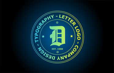 D vintage alphabet letter logo icon design in green color. Creative template for label and badge