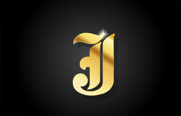 J vintage gold alphabet letter icon logo design. Creative golden template for business