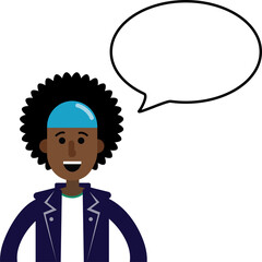 digital drawing of a black man with black-power hair, blue tiara on his head and a dialog box to be complete the way you want