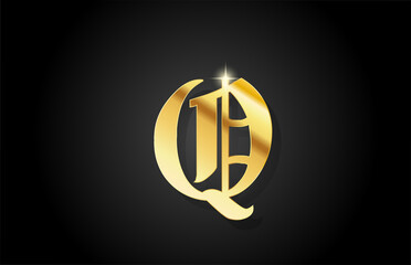 Q vintage gold alphabet letter icon logo design. Creative golden template for business