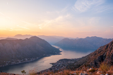 Fototapeta na wymiar Boka Kotorska view from mountains in Kotor, Montenegro