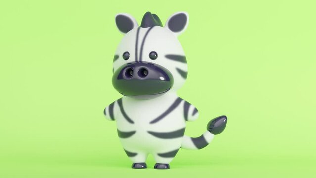 Cute little zebra on green background. Abstract loop animation