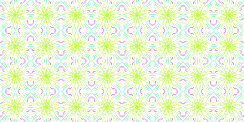 Yellow and purple. Seamless endless repeating bright ornament of multi-colored geometric shapes.