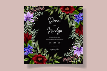Wedding invitation card with watercolor floral
