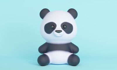 Cute little panda sitting on a blue background. 3d rendering © Marharyta Pavliuk
