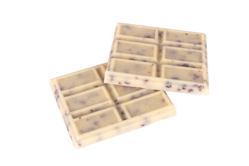 white chocolate cookie bits isolated on white background