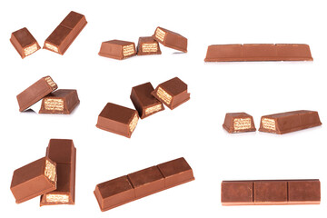 milk chocolate wafer isolated on white background