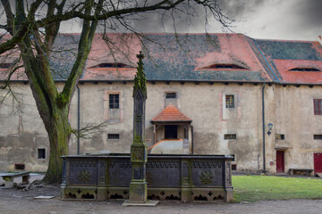 Fountain bowl in the courtyard of the old castle