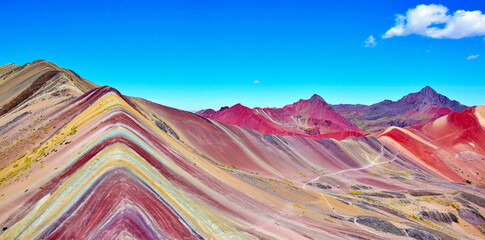 Vinicunca Mountain also known as Rainbow mountain in the Cusco region, Peru