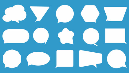 Set of speak bubble text, chatting box, message box outline cartoon vector illustration design. Balloon doodle style of thinking sign symbol.