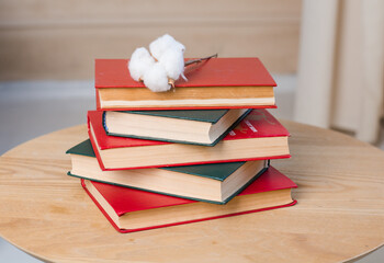 stack of books on the table