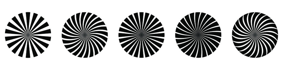 Set of sunburst element. Radial stripes. Collection of ray. Vector design element.