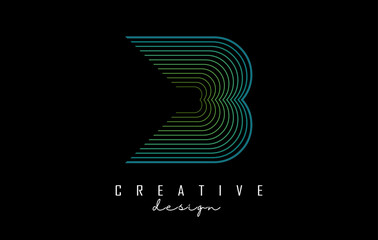 Naklejka premium Letter B logo with colorful gradient lines. Vector illustration with geometric typography.