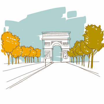 recommend clip art: Triumphal arch drawing. Paris, France. Vector illustration