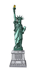 Fototapeta premium New York famous Statue of liberty sketch. Hand drawing style, line hatching stroke. Symbol of freedom and United States Declaration of Independence. Vector.