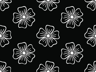 Simple floral seamless pattern on the black background.