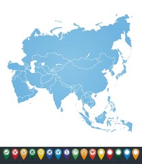 Outline blue map of Asia