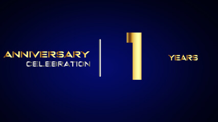 1 year gold anniversary celebration logo, isolated on blue background