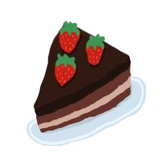Draw Chocolate and Strawberry Cake cartoon. Colorful chalk illustration.