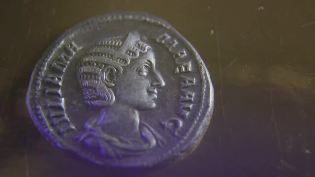 close-up of a late Roman coin