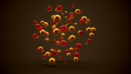 gold and amber bubbles floating in the air 3D computer generated abstract background 